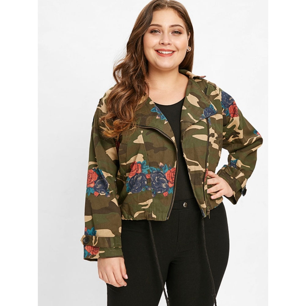 Plus Size Floral Print Camouflage Jacket - Picture 2 of 8